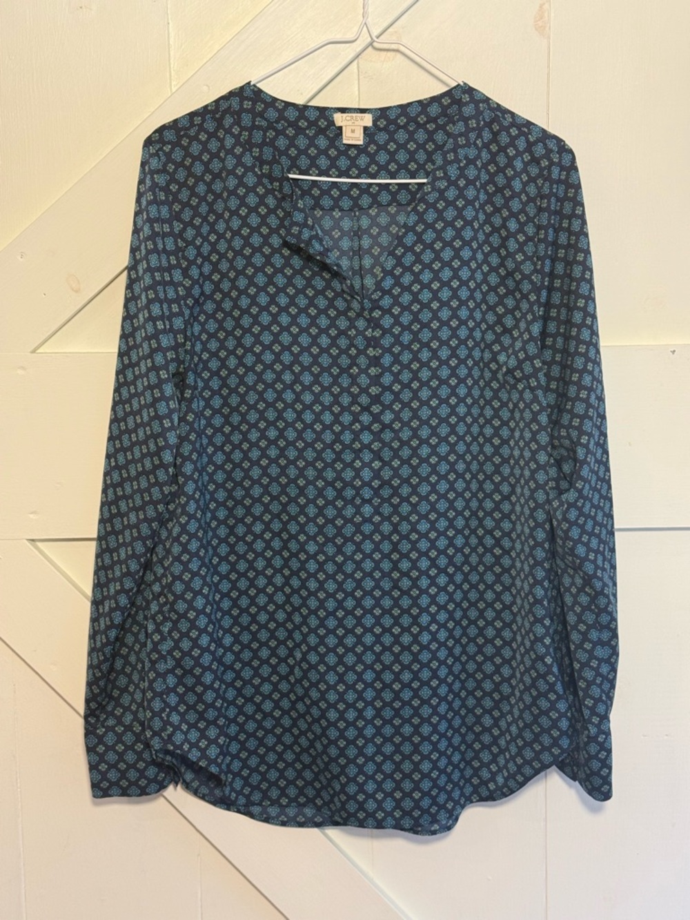 J.Crew Blouse Medium Navy Blue Geometric Medallion Print Classic